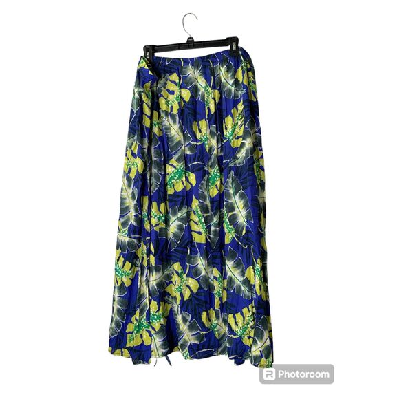 Womens Blue Tropical Pull On Midi Skirt Size 3X Palm Leaves Beachy Vacation - Picture 6 of 7
